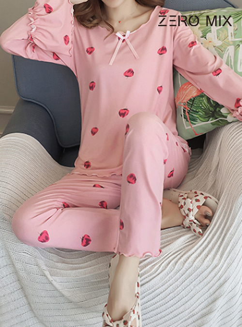 (제로믹스)181024n07/딸기무늬 레이스 수면잠옷